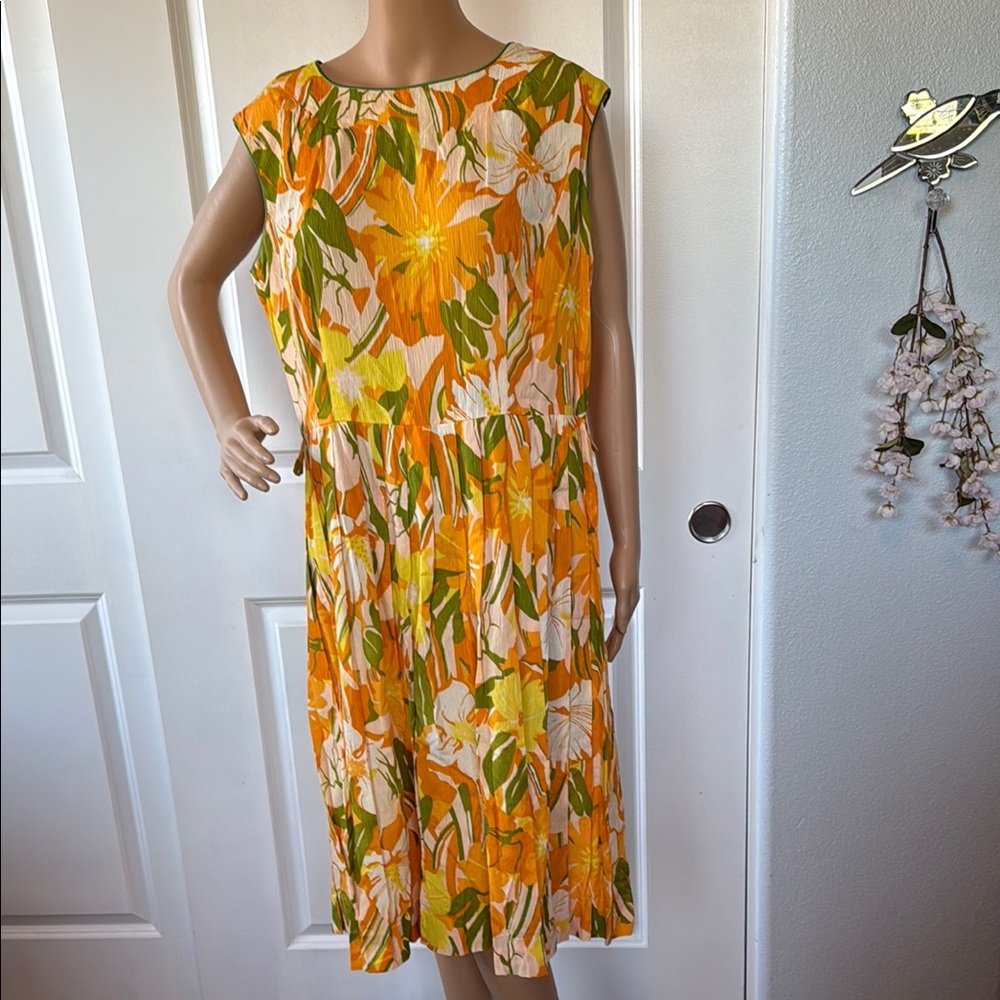 VINTAGE 60s Cay Artley vibrant orange and yellow Women's Dress modern XL 14/16
